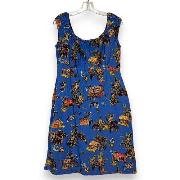 Vintage Hilo Hattie Hawaiian Dress Blue Tropical Hawaii Retro Medium - Picture 1 of 9